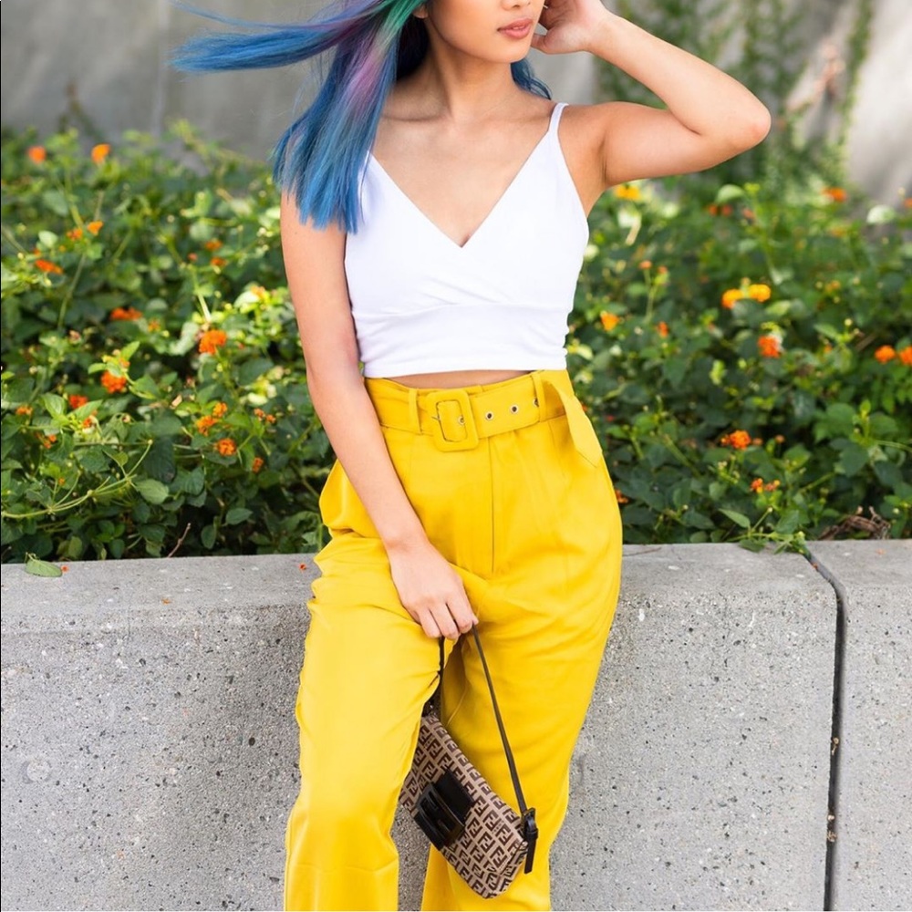 Fashion nova yellow high waisted culottes
